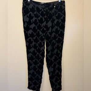 Anthropologie Harlyn Sienna Silk Black Floral Velvet Ankle Pants Size 6